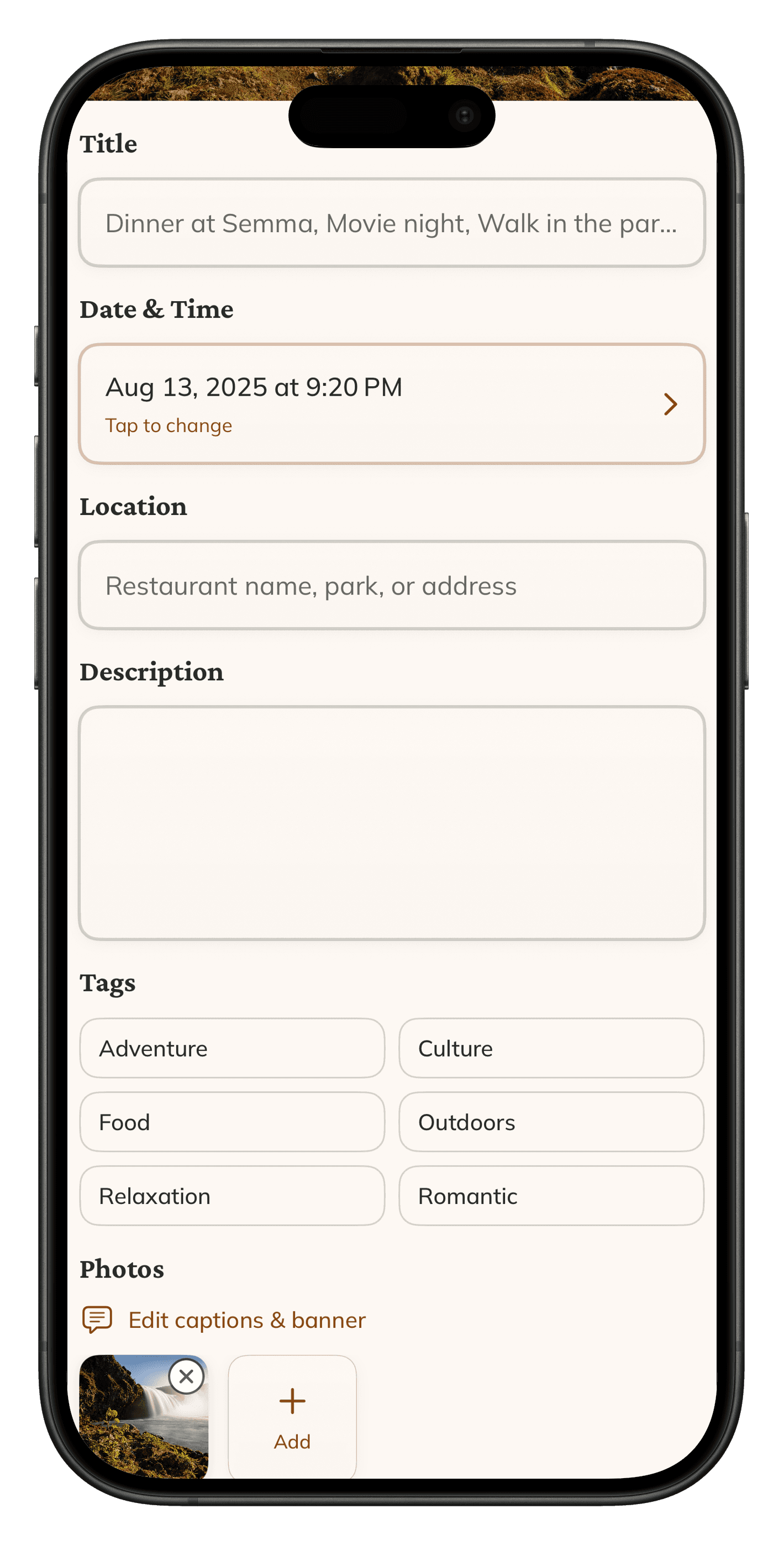 Create date screenshot